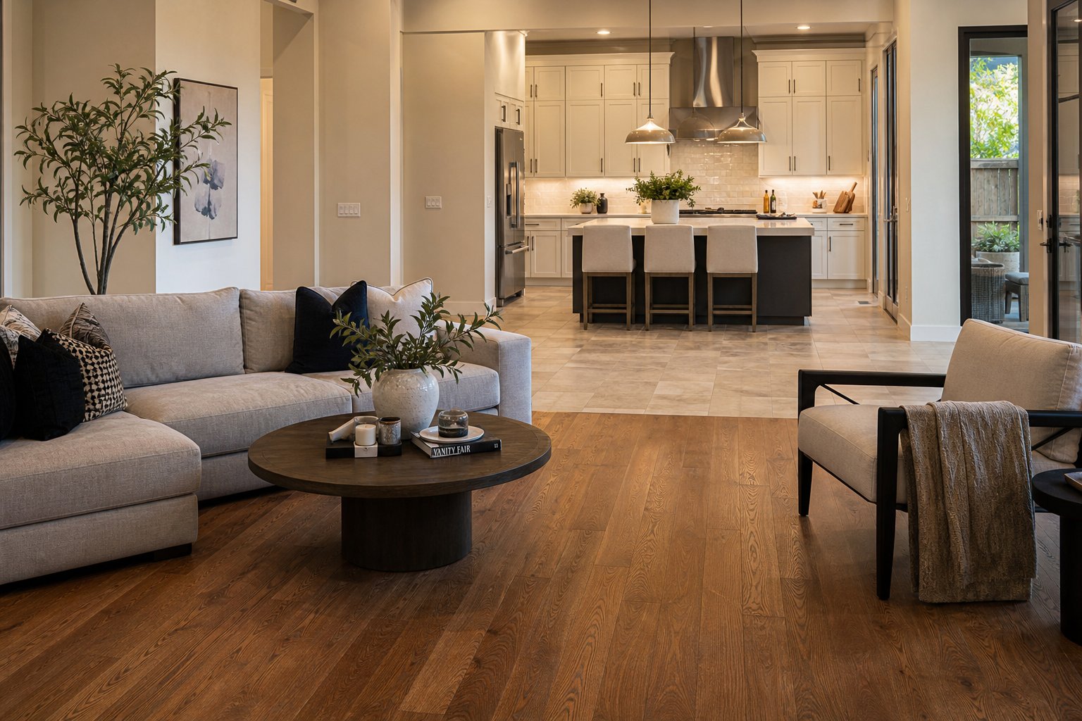 Hardwood and tile flooring